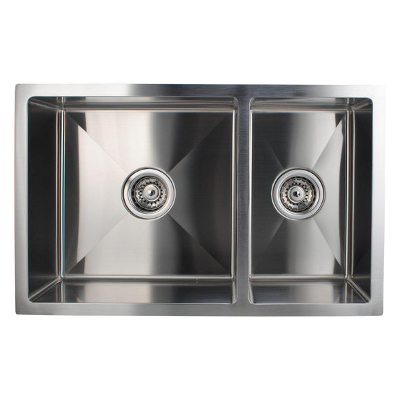 Aquaperla Round Handmade Corners Double Bowls Top / Undermount / Flush Mount Kitchen Sink 715x450x200mm - JAK Appliances