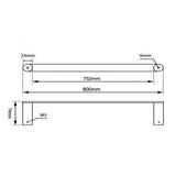 Aquaperla Rushy Series Single Towel Rail 800mm - JAK Appliances