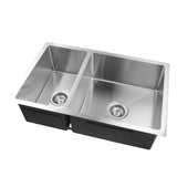 Aquaperla Round Handmade Corners Double Bowls Top / Undermount / Flush Mount Kitchen Sink 715x450x200mm - JAK Appliances