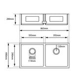 Aquaperla Round Handmade Corner Double Bowls Top/Undermount Kitchen Sink 865x440x200mm - JAK Appliances