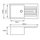 Aquaperla Arete Stone Kitchen Sink With Drainboard Top/Undermount 1000x500x200mm - JAK Appliances