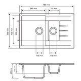 Aquaperla Carysil Granite Kitchen Sink 1 & 1/4 Bowls Drainer Top/Flush/Under Mount 780x500x205mm - JAK Appliances